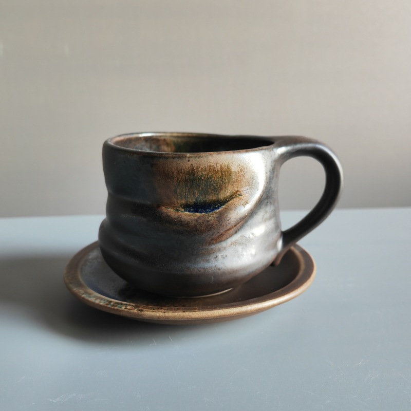 Estilo japonés vintage de cerámica taza de café y platillo traje creativo regalo taza de té de la tarde taza de café de gres