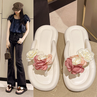 Cute Summer Non-Slip Slippers, Fashionable Flower Flip-Flops for Women, Non-Slip Thick-Soled Beach Sandals for Women
