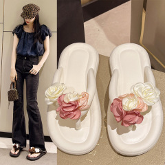 可愛夏季防滑拖鞋 時尚花朵人字拖鞋女 外穿防滑厚底沙灘涼拖鞋女