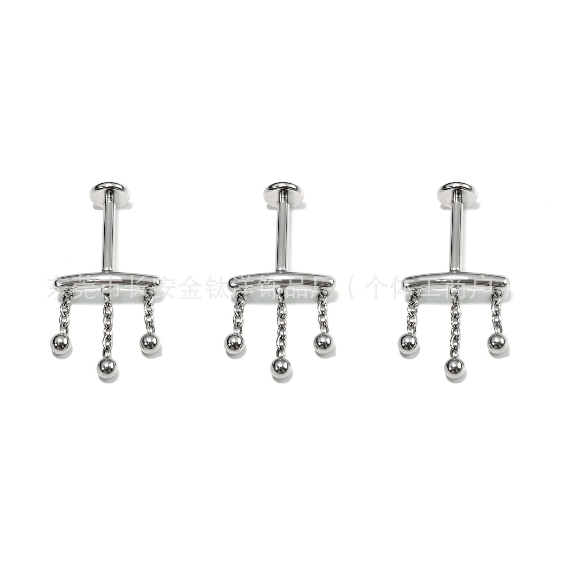 F136 Titanium Three-Bead Three-Chain Lip Nail Earrings Pendant Ear Bone Nail Multi-Functional Body Piercing Jewelry detail image 5