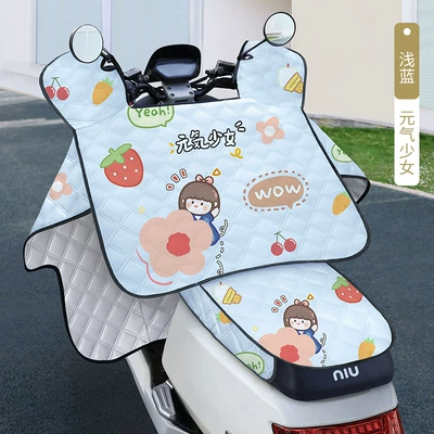 Motorcycle front windshield, Electric Vehicle Windshield Cover, Summer - one-piece-blue-vitality-girl-storable-cushion-sunscreen-and-heat-insulation