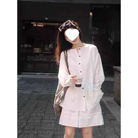 女装长袖衬衫夏季新款时尚气质休闲上衣新品衬衣+短裤两件套