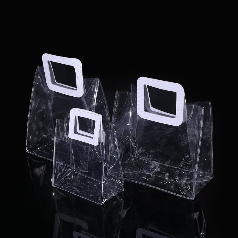 厂家现货透明PVC购物手提袋 方型立体包装购物礼品袋可印logo