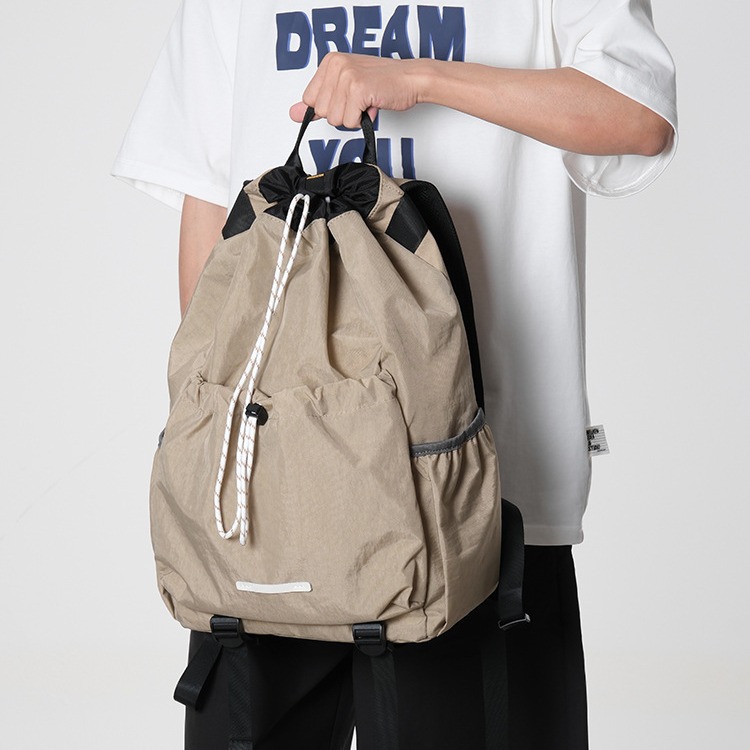 Strap drawstring backpack men's canvas bag, outdoor sports splash proof mountaineering backpack, travel tennis bag for_voghion.com