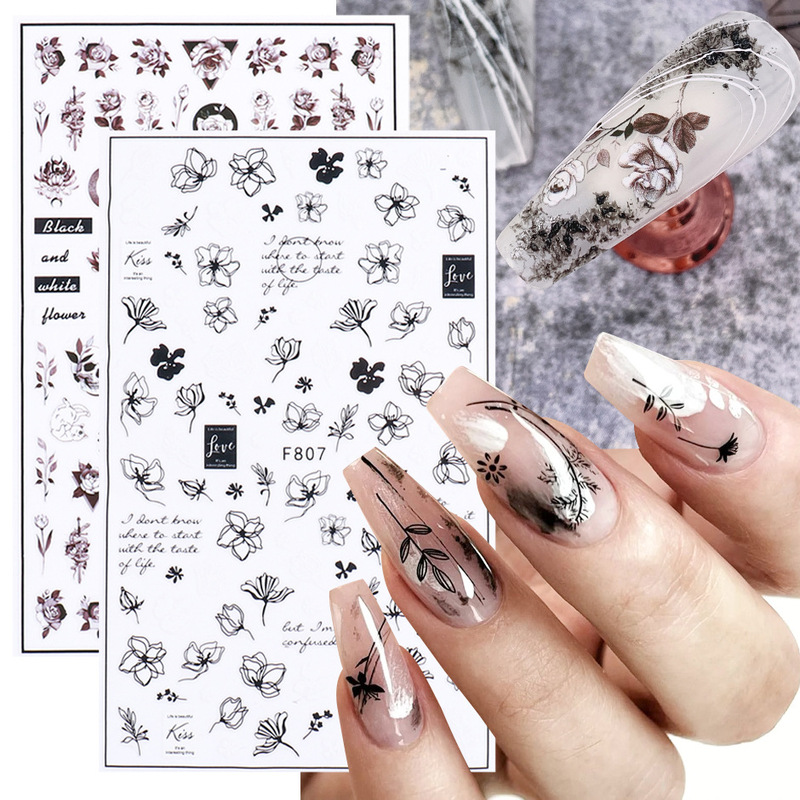 2022 cross-border new nail stickers ins black floral dark series Valentine's Day nail stickers