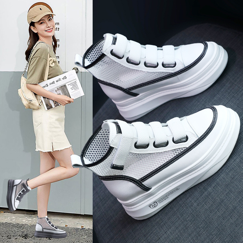Fashionable High-Top White Sneakers for Women, 2024 New Model, Versatile Breathable Mesh Shoes, Thick-Soled Platform Casual Sports Shoes