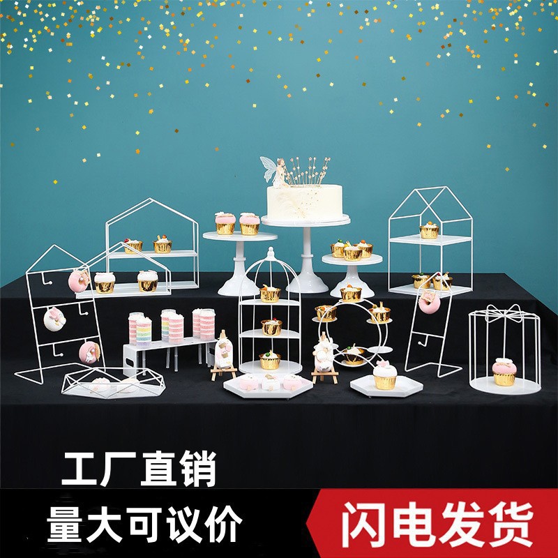 Decoración de cumpleaños de postres estante de exhibición de decoración de comida fría europea estante de té de pastel blanco refrigerio bandeja estante image 1