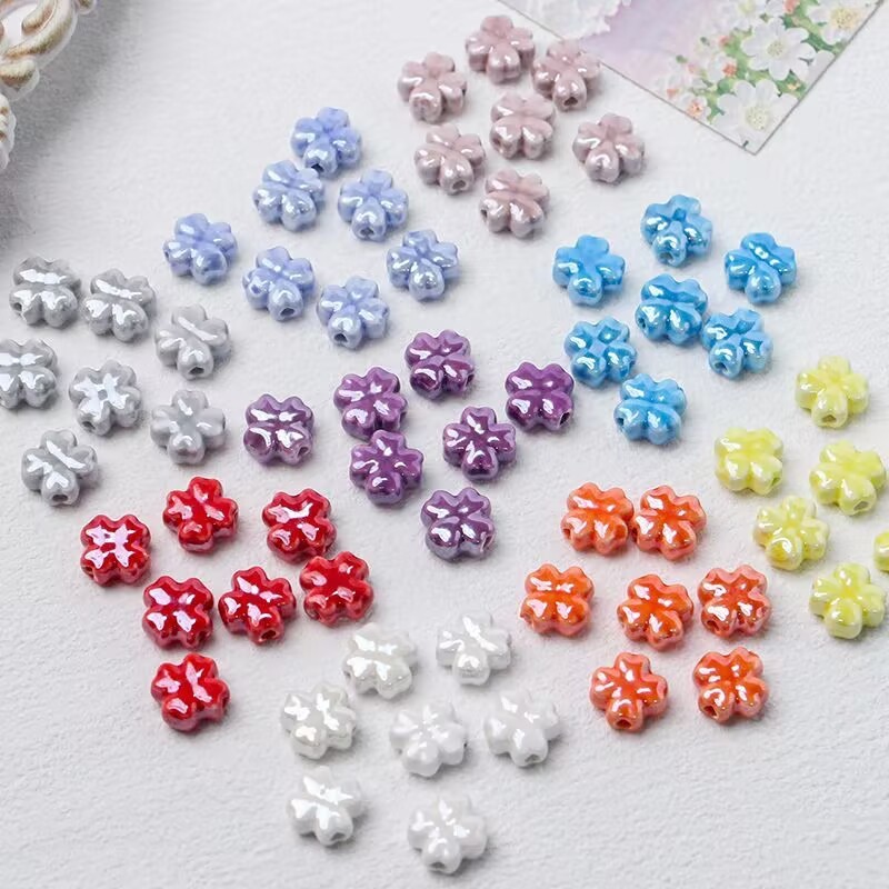6*12mm【小清新】马卡龙色陶瓷四叶草DIY手链项链耳饰配饰材料|undefined