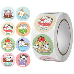 Cat in Cup coated paper thank you for ordering store gift tag stickers 500 pcs/roll label stickers