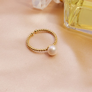 Factory Direct Supply Freshwater Pearl Ring Copper Plated Real Gold Simple Fashion Pearl Ring Women's Gift Wholesale Dropshipping
