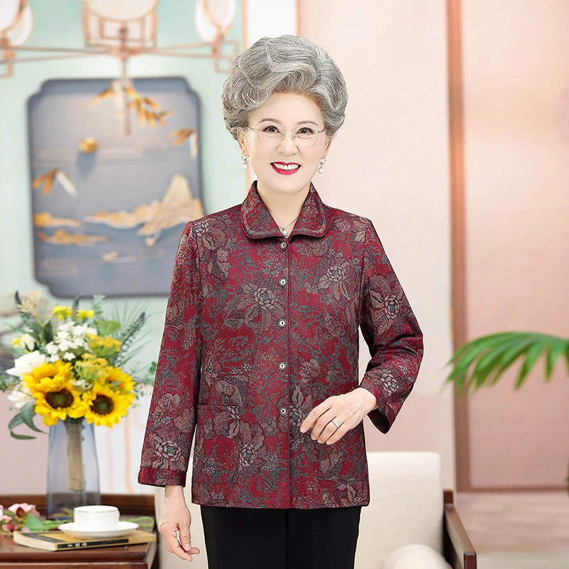 Женская одежда для пожилых людей, весенняя и осенняя одежда, тонкое пальто с добавлением жира 200 Jins плюс толстое пальто для бабушки большого размера