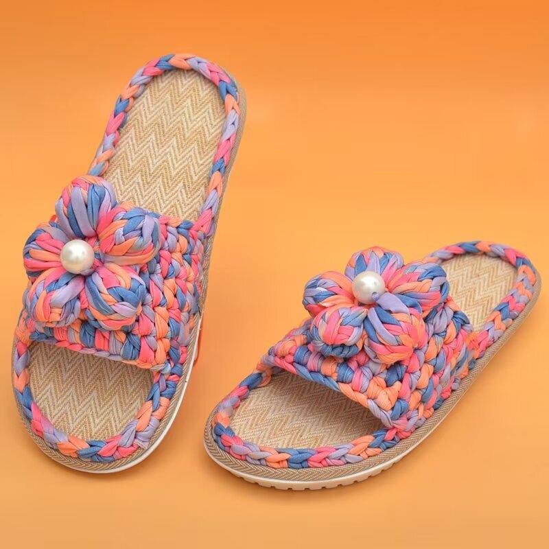 Ruziniu spring and summer soles comfortable corrugated linen pallet bottom pvc crocheted cloth puff flower hand-woven sole Ruziniu spring and summer soles comfortable corrugated linen pallet bottom pvc crocheted cloth puff flower hand-woven sole