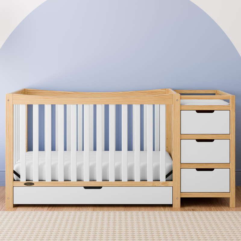 Multifunctional Baby Crib and Changing Table, Standard Baby Mattress, Toddler Bed and Full-Size Bed