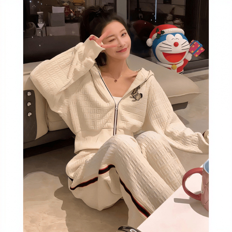 时尚运动套装女早秋新款休闲减龄卫衣外套新品感阔腿裤两件套|undefined