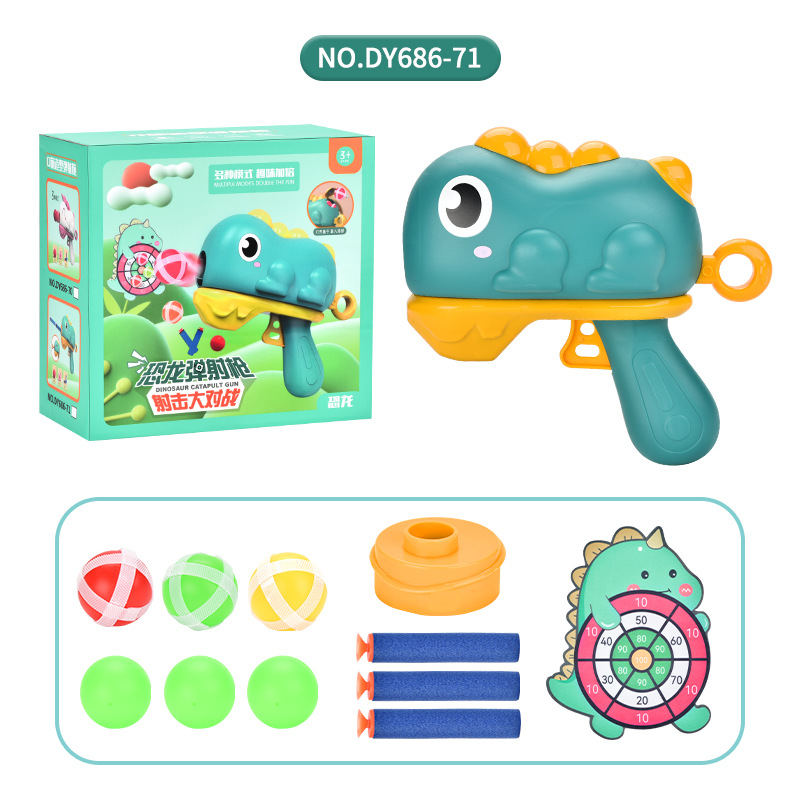 Interacción padre-hijo dibujos animados modelo de bolas de dinosaurio juguetes para niños bolas pegajosas pistola de catapulta puesta en barracas juguetes transfronterizos