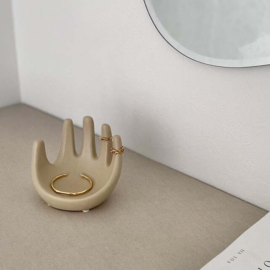 Ins viento cerámica palma adorno soporte de joyería decoración de mesa soporte de anillo soporte de almacenamiento de joyería decoración suave