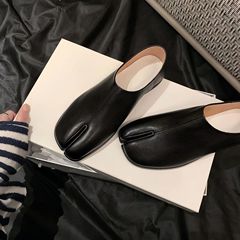 牛皮版 ~ ソラインと同じ本革の怠け者の靴の豚の蹄は足の靴の平底の楽福の靴の女性の小さい革靴の女性を分けます。