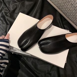 Cowhide Edition ~ Su Yinyin Same Style Leather Lazy Shoes Pig's Foot-toe Shoes Flat Loafers Women's Small Leather Shoes for Women