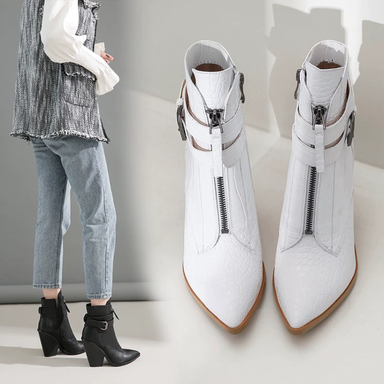 Внешняя торговля Европа и США толстый высокий каблук указал модные женские сапоги боковая молния осень и зима бархат короткие сапоги внешней торговли Плюс Размер Женская обувь прилив