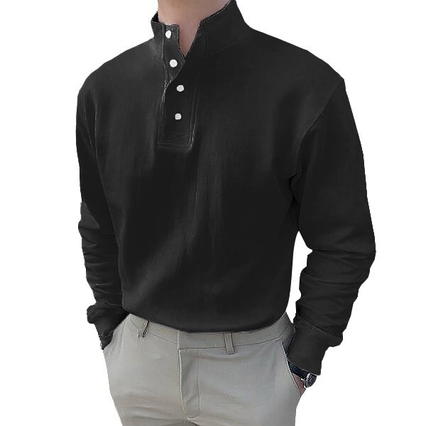 Spring/Summer Men's Solid Color Long-Sleeved Shirt With Standard Slit Design, Casual Spring/Autumn Wear_viptrois.com