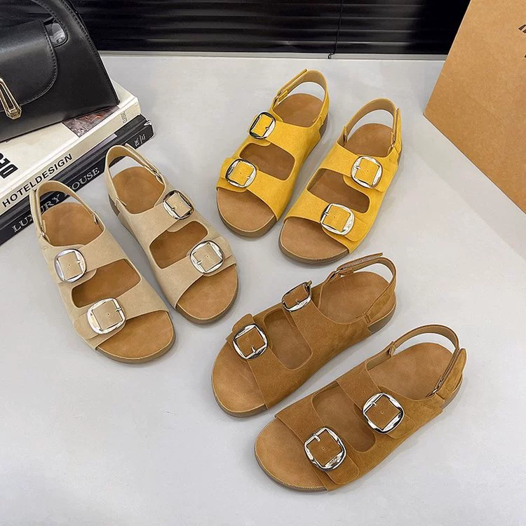 Ретро Birkenstock туфли на толстой подошве желтые сандалии для женщин 2025 лето новая мода высококачественные повседневные универсальные пляжные туфли