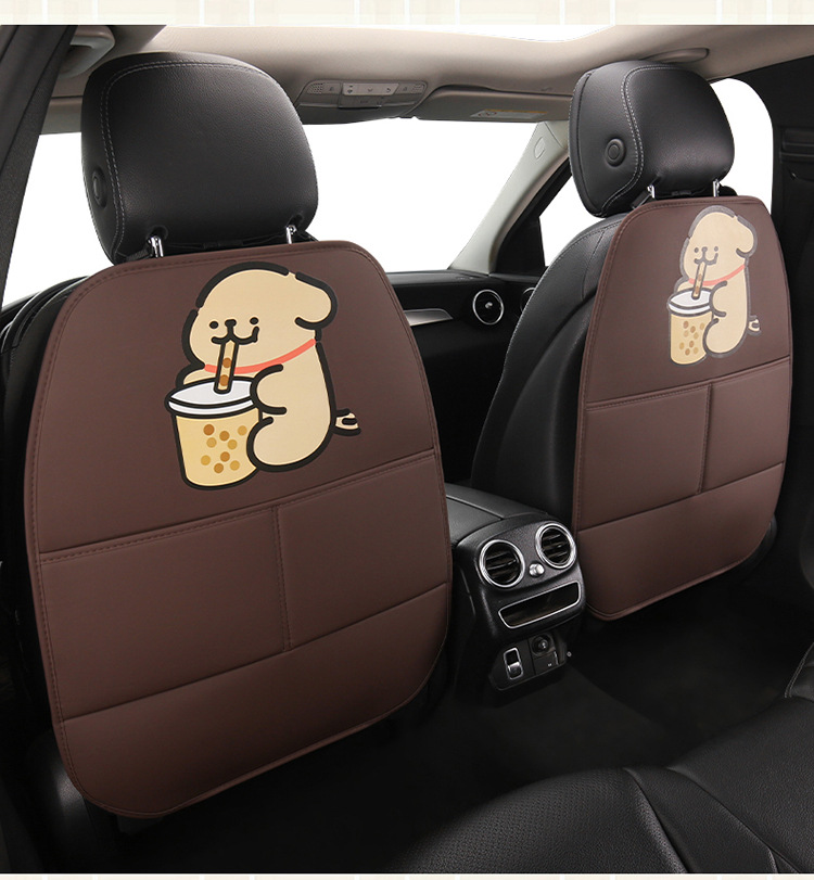 Car Anti-Kick Pad, Kidsren's Seat Back Anti-Kick and Anti-Stain Pad, Rear Seat Anti-Stain Pad, Cartoon Cute Puppy Leather Pad