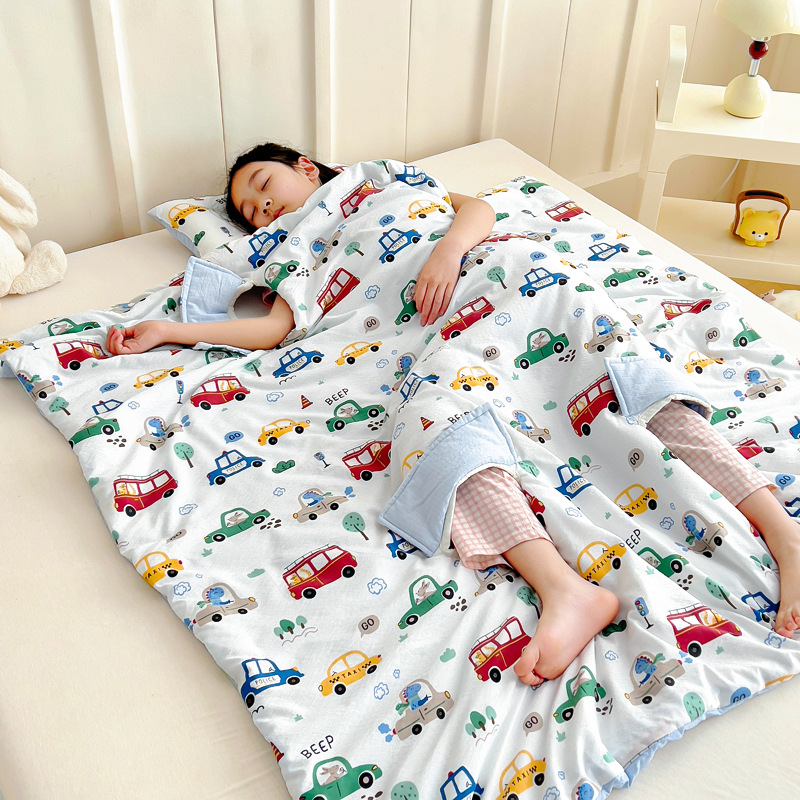 Class A children's anti-kick summer quilt for infants and toddlers, spring/summer quilt with exposed hands and feet, belly-protecting sleeping bag, machine washable, cotton air conditioning quilt