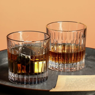 日式条纹威士忌杯古典鸡尾酒杯复古烈酒杯玻璃洋酒杯子琥珀款
