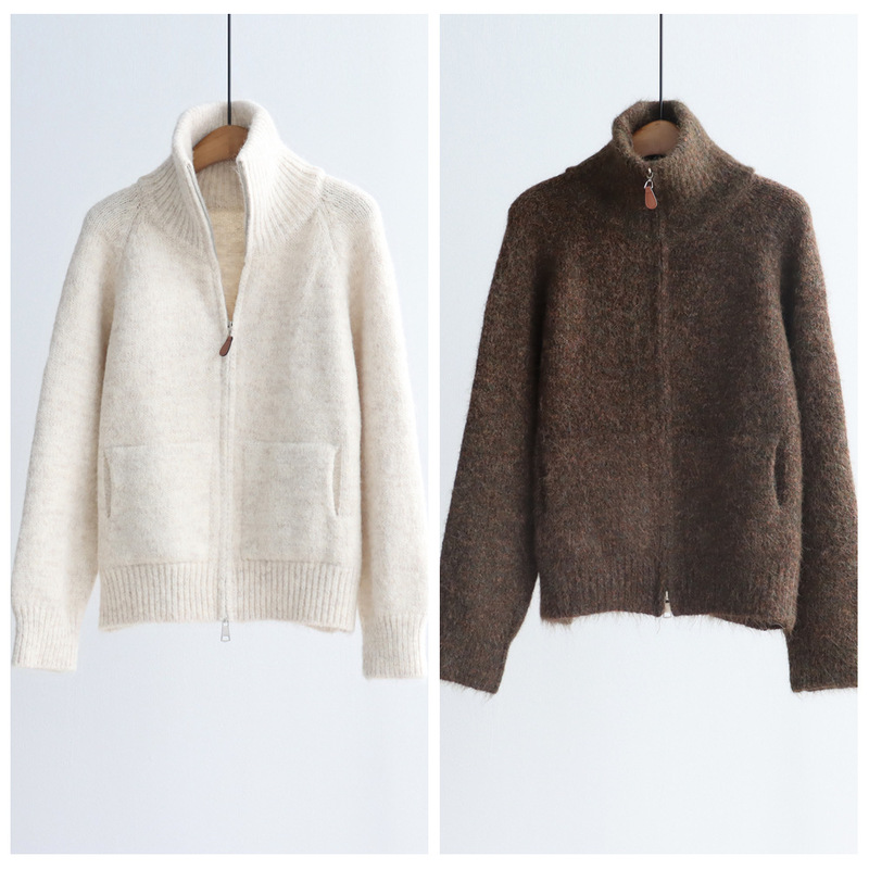 Autumn and Winter Korean Style High-Neck Lapel Two-Way Double-Ended Zipper Thick Sweater Jacket Warm Knit Cardigan with Pockets for Women