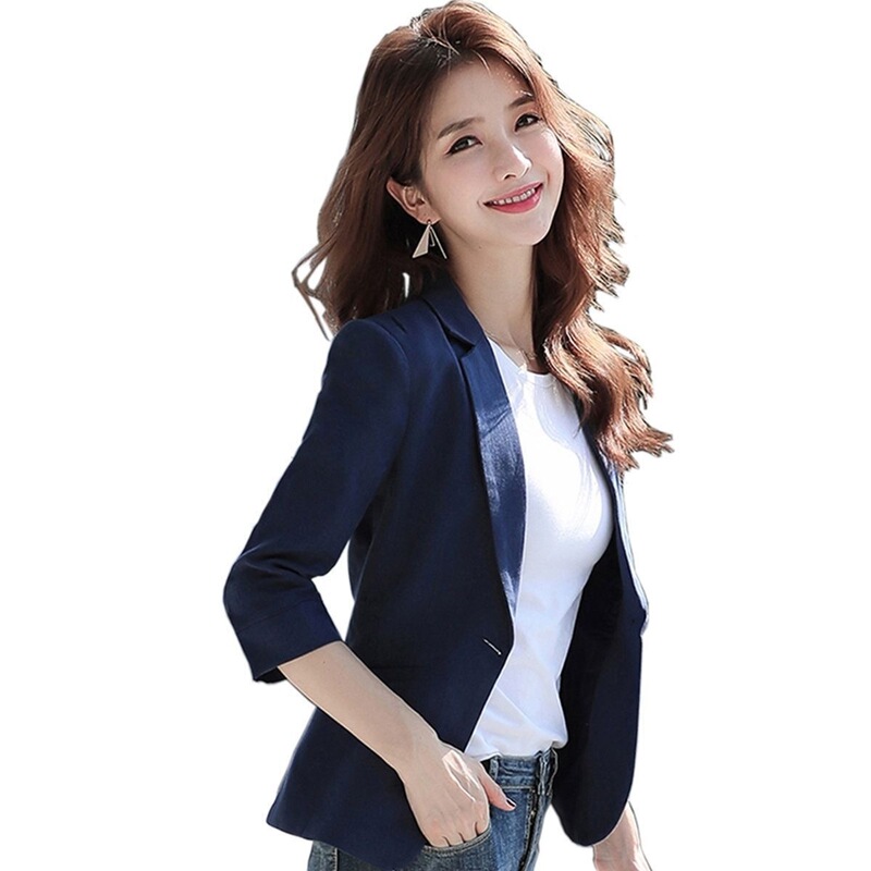 Three-Quarter Sleeve Blazer for Women, Spring and Autumn Thin Style, Plus Size, Slim Fit, Versatile Casual Short Jacket, Trendy for Spring and Summer
