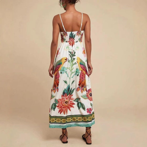 Cross-border Amazon 2025 Summer New V-neck Printed Casual Fashion Sling Bohemian Vacation dress