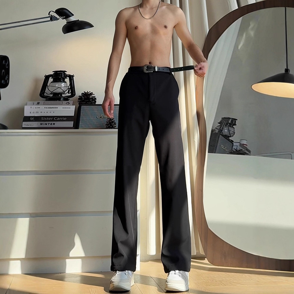 Autumn and Winter Cleanfit Scimitar Trousers Men's Black Tall Extended Trousers with High-End Casual Straight Pants