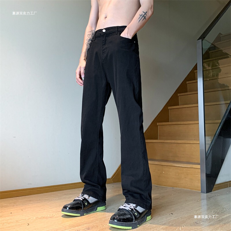 Black Jeans Men's Summer American Ins High Street Loose Versatile Straight Pants Retro Simple Bootcut Pants