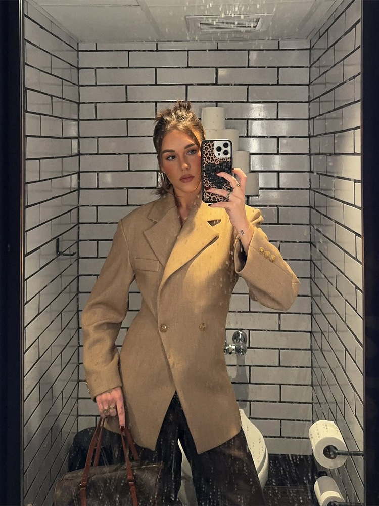 Saco Blazer Ajustado con Solapa para Mujer de Poliéster, para Oficina y Uso Diario image 3