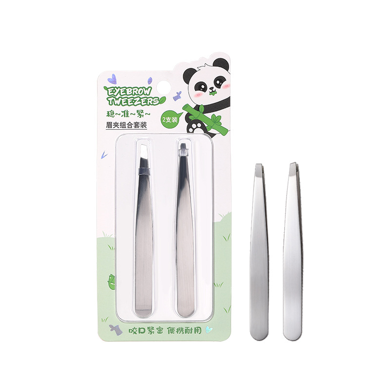LMLTOP serie panda ceja pinzas dos paquetes de cejas de acero inoxidable plan biselado pinzas de cejas pinzas de cejas SY527