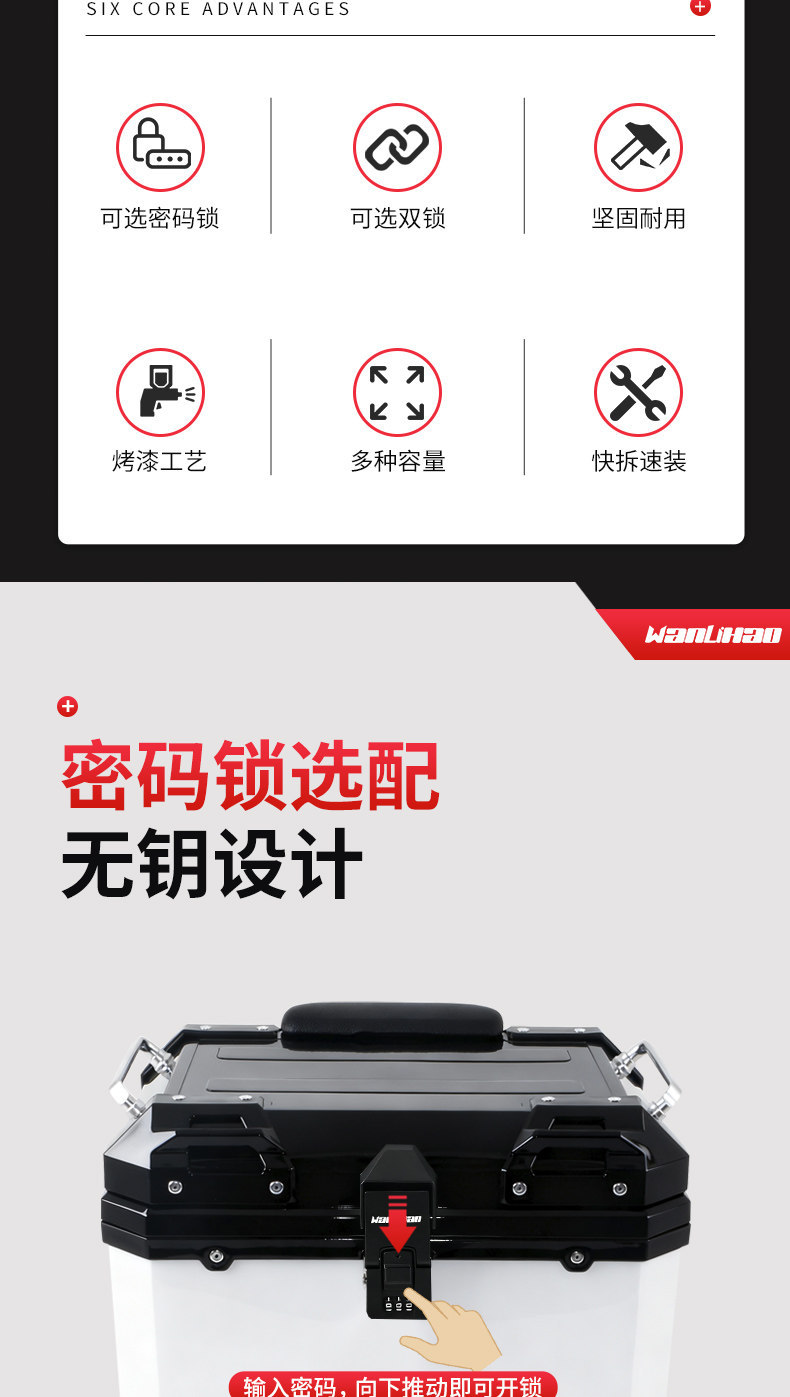 Wanlihao trunk for Niu NXpro electric scooter, motorcycle NX marathon rear trunk with combination lock