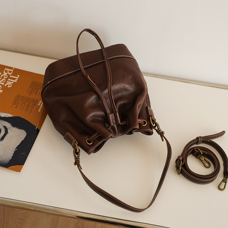 Niche Design Women's Commuter Fashion Genuine Leather Bucket Bag Luxury Chinese Style Large Capacity Crossbody Cowhide Bag - Thumbnail 2