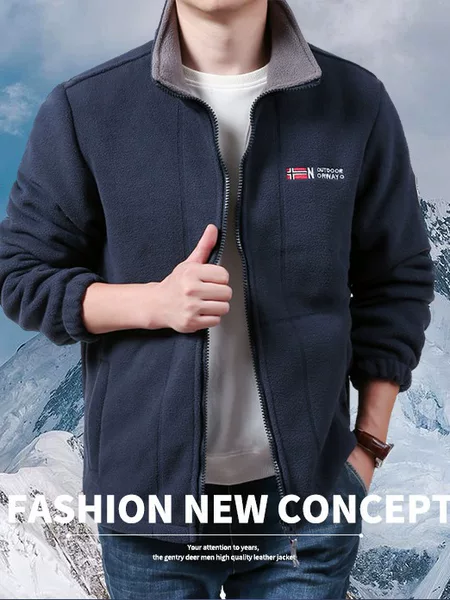 Cross-Border European Size Fleece Jacket Norwegian Stand-Up Collar Jacket with Fleece Lining and Thickened Polar Fleece Tiktok Live Broadcast Warm Top