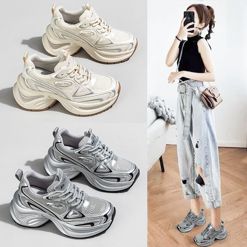 Thick-Soled Height-Increasing Trendy Silver Dad Shoes for Women, 2026 New Model, Spring and Autumn Versatile Korean-Style Casual Sneakers