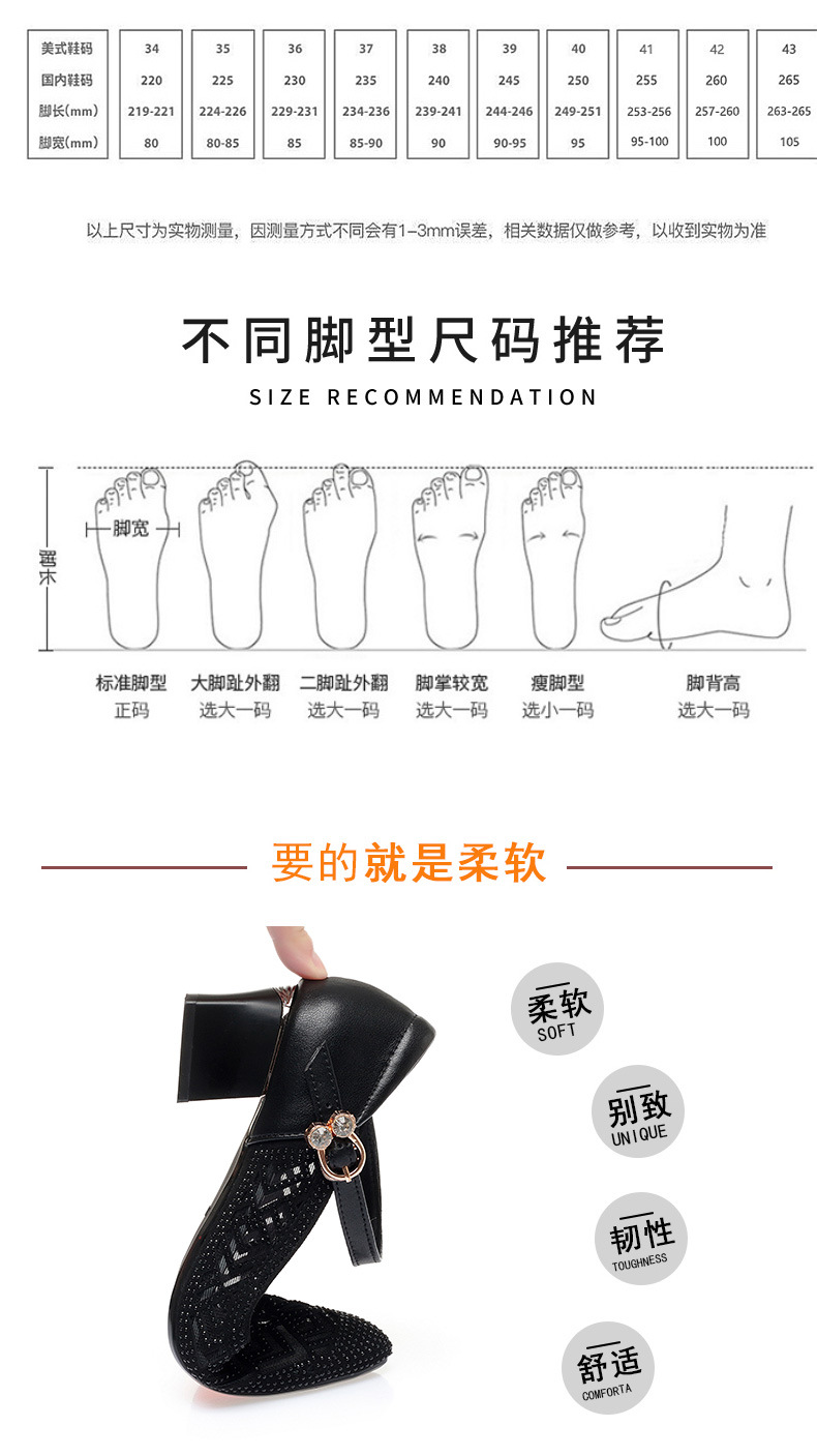 Sandal nữ da thật mũi kín lưới hở gót vuông ổn định — màu đen chi tiết 3