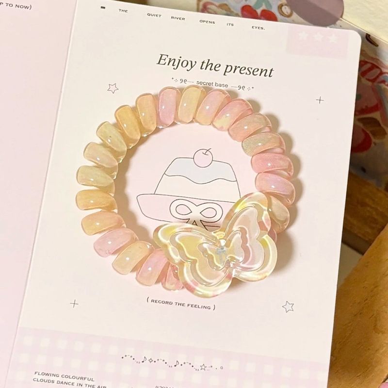 渐变色蝴蝶电话线发圈少女心可爱高级感发绳伤头发皮筋高弹力|undefined