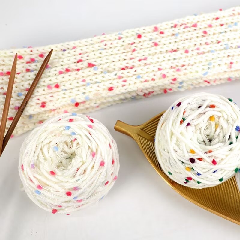 彩虹糖毛线织柔软细腻围巾材料包手工diy编织彩虹豆豆围巾线