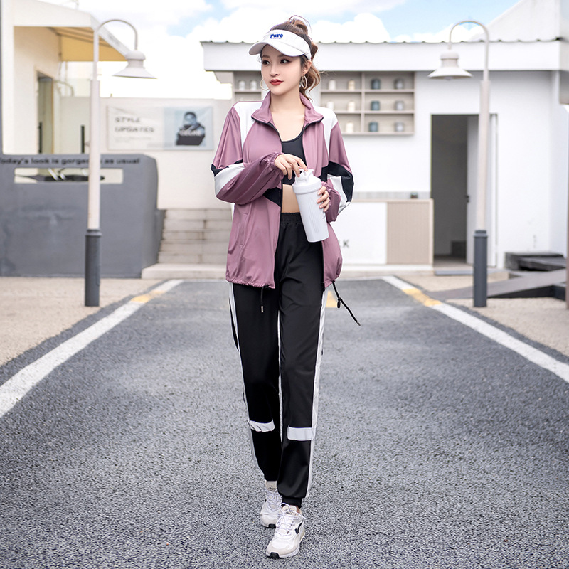 캐주얼 스포츠 슈트 2024년 봄 신상품 요가 슈트 헬스 러닝 슈트 여성용 속건성 스탠드업 칼라 모닝 러닝 슈트