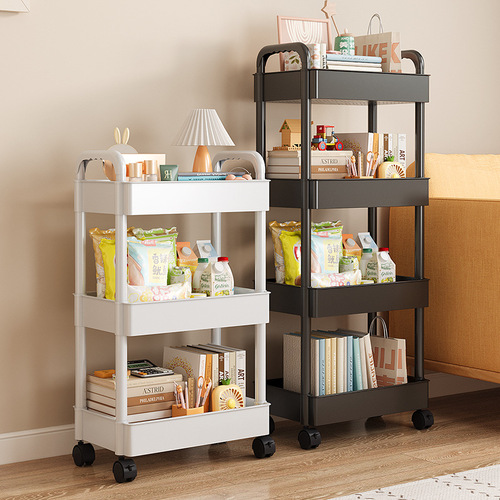 Small Storage Cart for Bedroom & Bathroom: Multi-Tiered Floor Rack for Snacks, Kitchen, and Mobile Baby Supplies Organizer