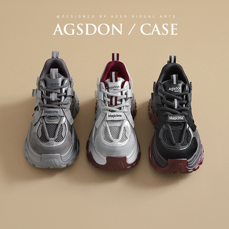 Zapatos de padre y mujer 2026 nuevo primavera retro gris rojo deportivo pequeño zapatos casuales