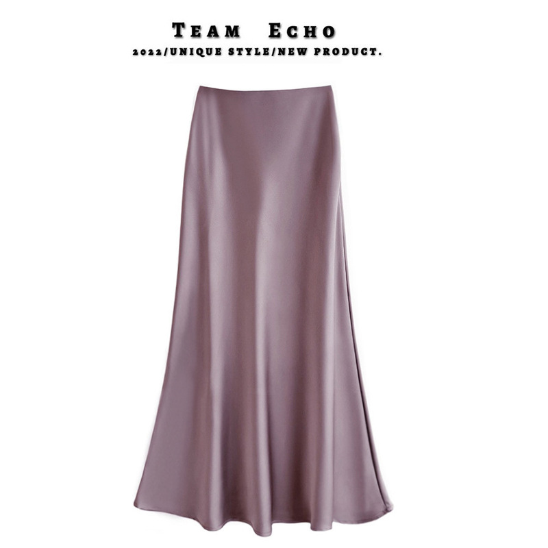 High-Waisted Slimming Look Mid-Length Satin Acetate Silky Skirt 2024 Spring and Summer New Hip-Covering Fishtail A-Line Long Skirt