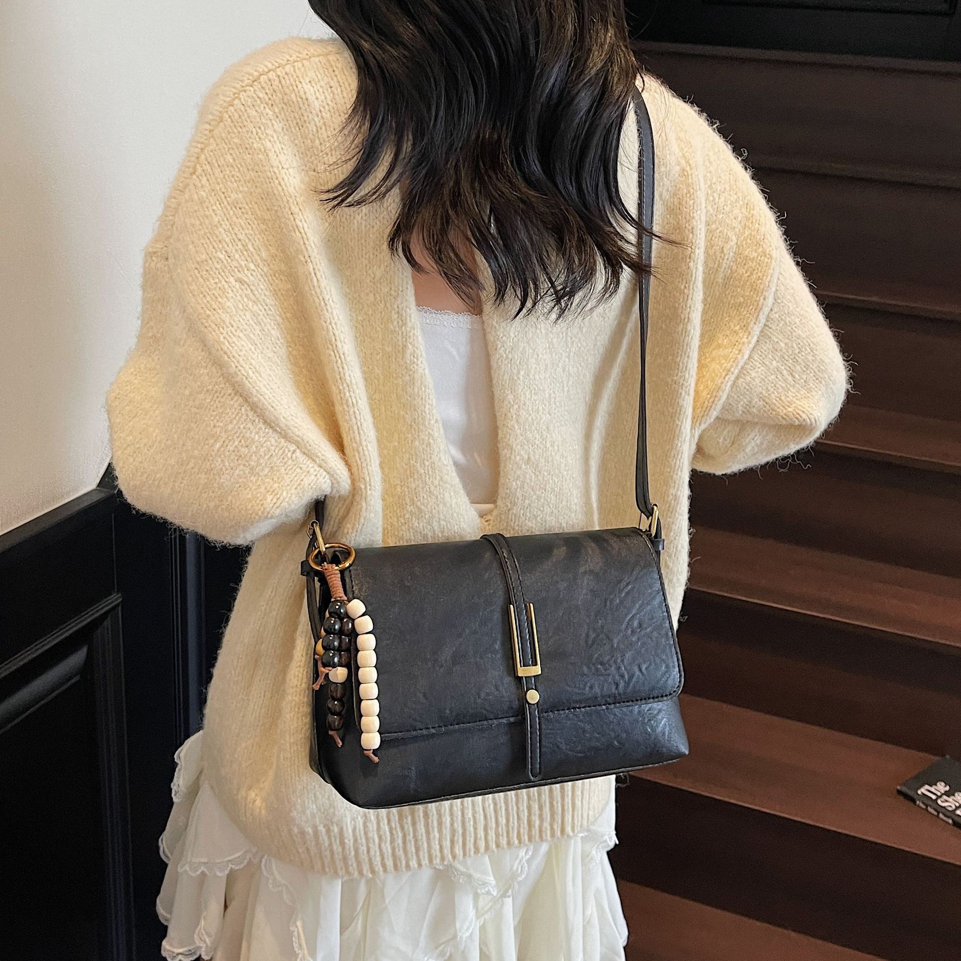 Bolso de viaje retro de trabajo de mujer de gran capacidad 2025 nuevo otoño ocio versátil bolso de hombro pequeño bolso cuadrado