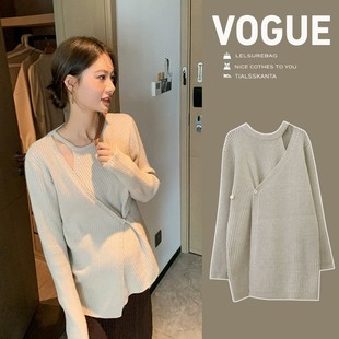 Maternity 2024 Spring and Autumn New Design Sense Knitted Base Shirt Trendy Hot Mom Pure Want Slim Long Sleeve Outer Wear Sweater
