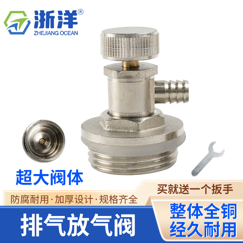 暖气片排气阀放气阀暖气片铜把铜芯排水阀全铜手拧DN20可接管6分