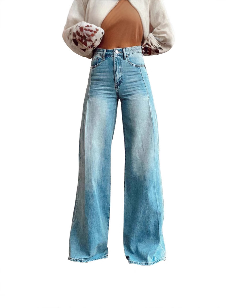 (Cross-border trading), retro fashionable design denim jeans, trousers, European style, loose fit, high waist, trend of season